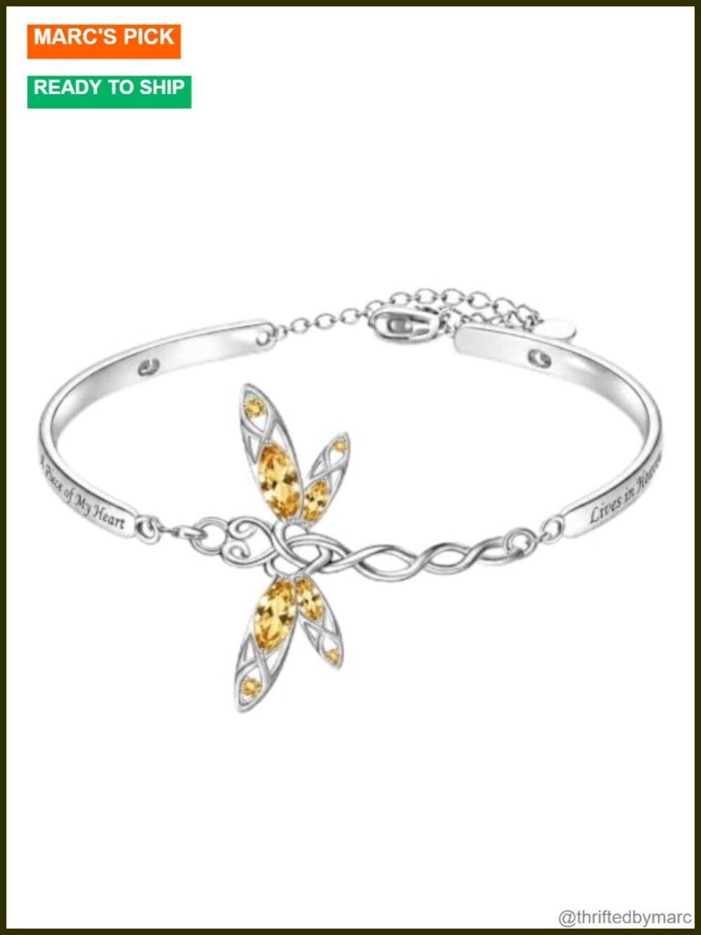 Memorial Dragonfly Bangle Silver Plated Birthstone Bracelet Adjustable